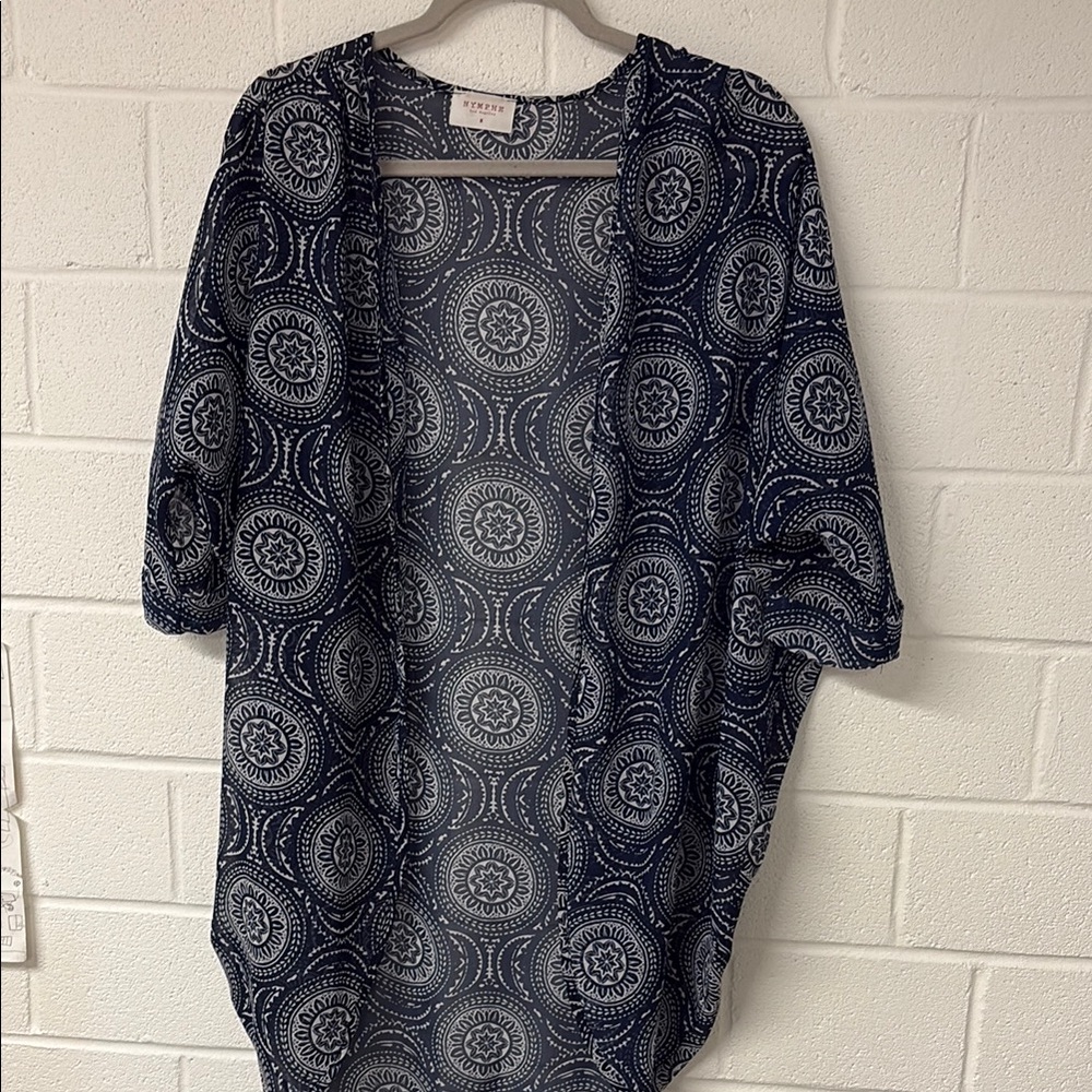 Navy Blue Patterned Kimono